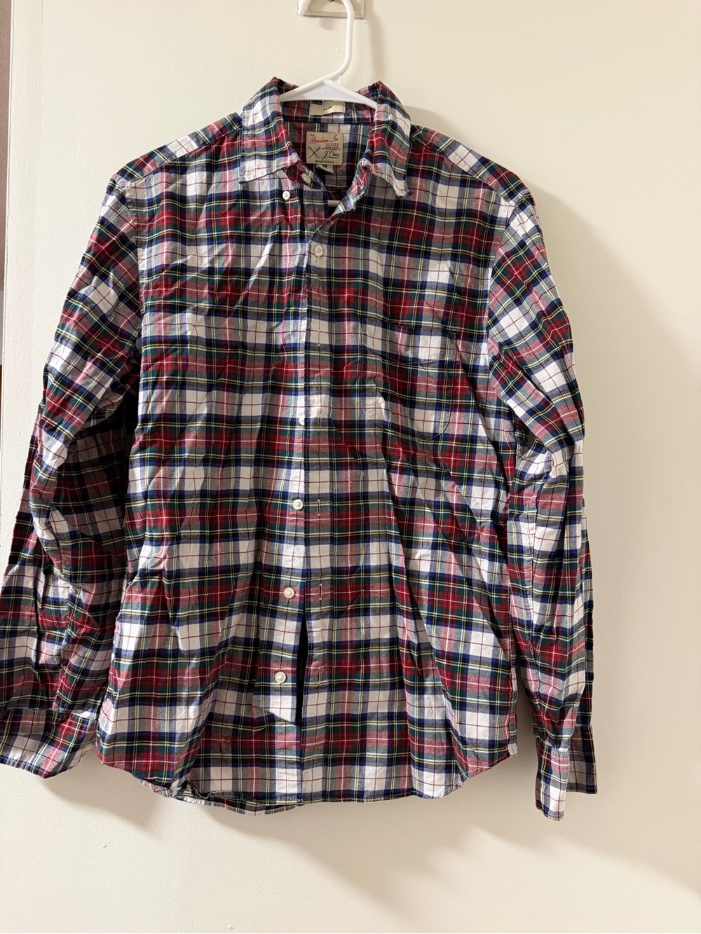 J. Crew Men's Plaid Button-Down Shirt in White, Red & Green